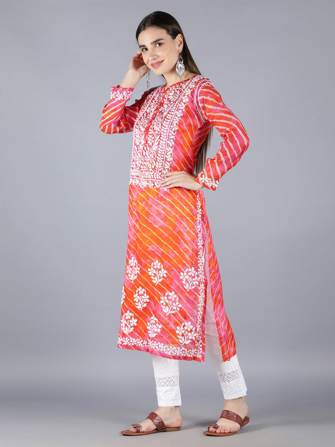 Chikankari Orange Kota Kurta & Palazzo Set