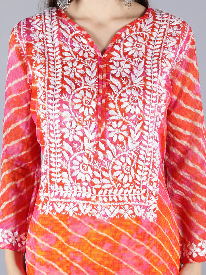 Chikankari Orange Kota Kurta & Palazzo Set