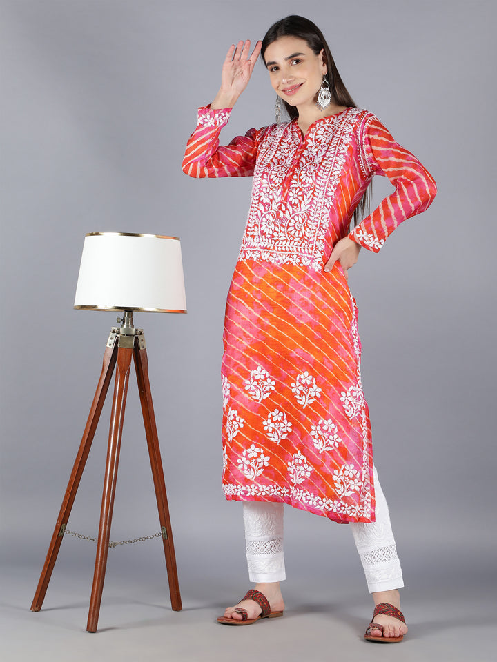 Chikankari Orange Kota Kurta & Palazzo Set