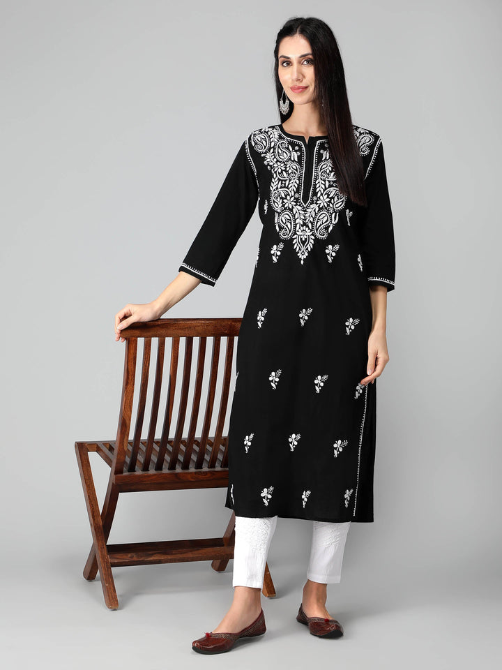 Chikankari-Black-Cotton-Kurta-Kurti