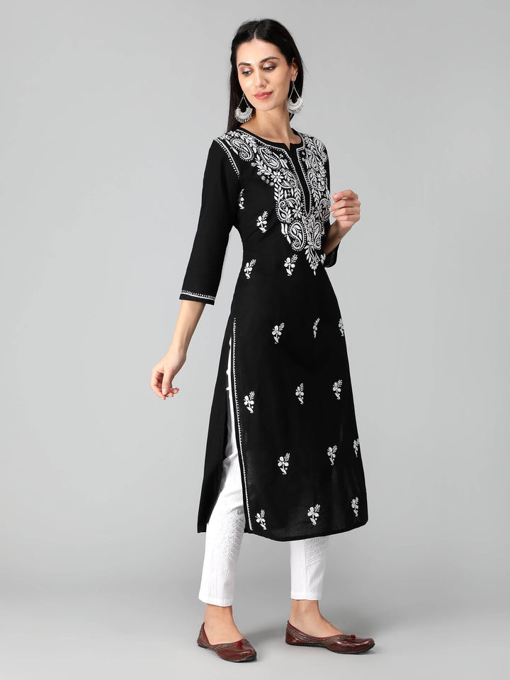 Chikankari-Black-Cotton-Kurta-Kurti