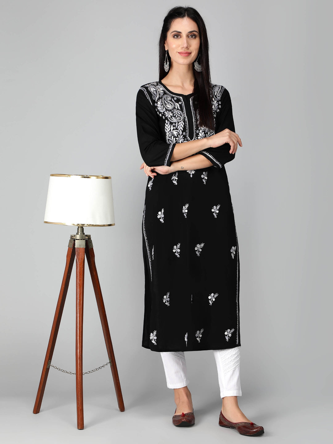 Chikankari-Black-Cotton-Kurta-Kurti