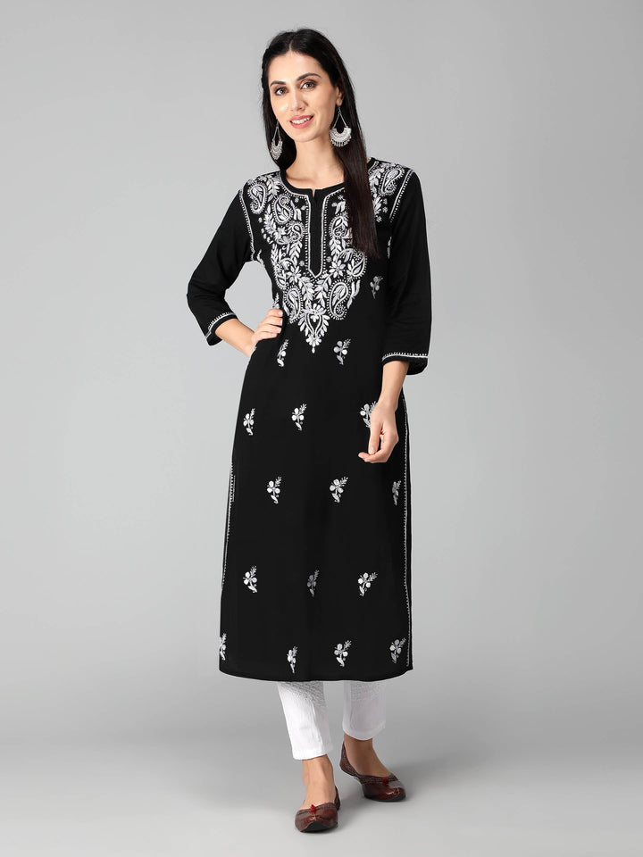 Chikankari-Black-Cotton-Kurta-Kurti