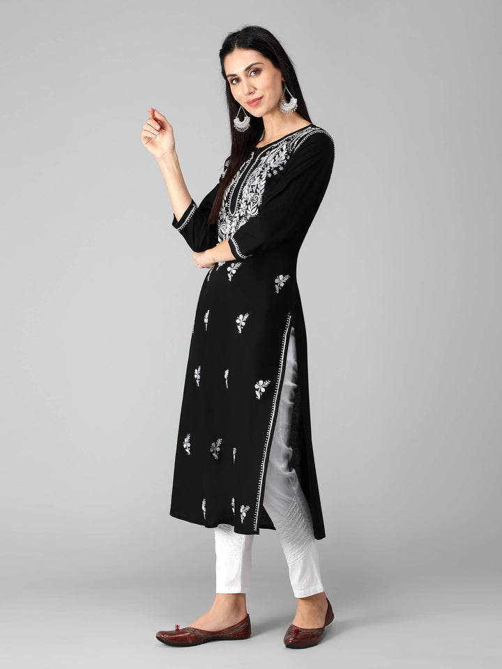 Chikankari-Black-Cotton-Kurta-Kurti