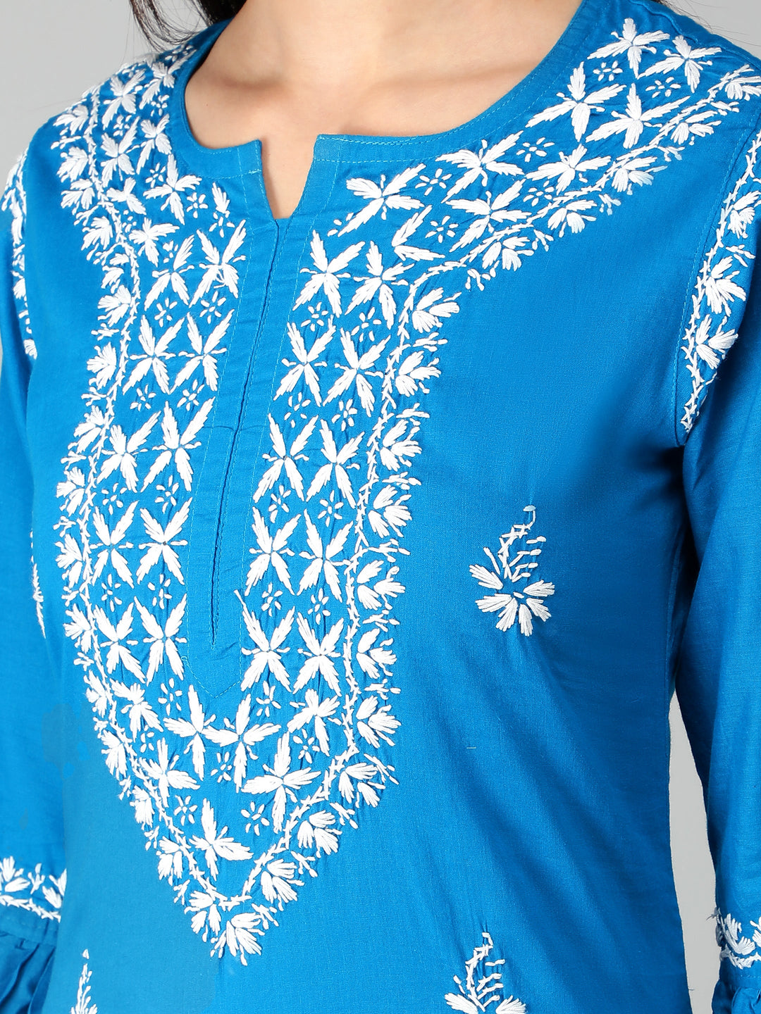 Chikankari-Turquoise-Blue-Cotton-Kurta-Kurti