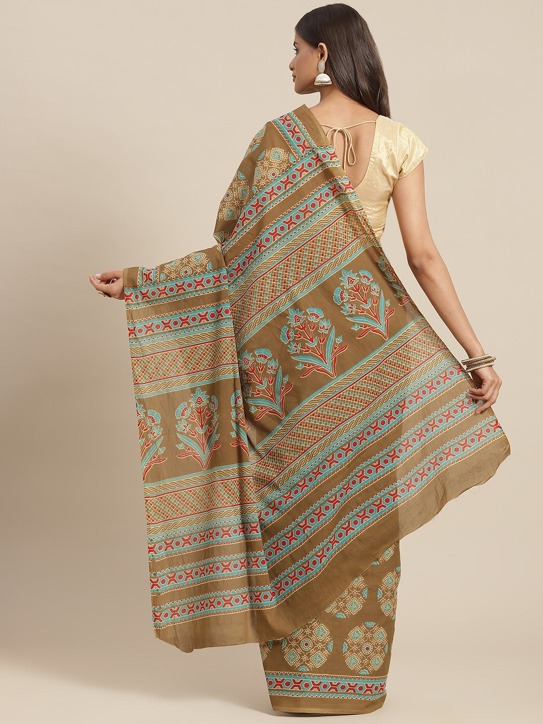 Olive Printed Saree Yufta Store