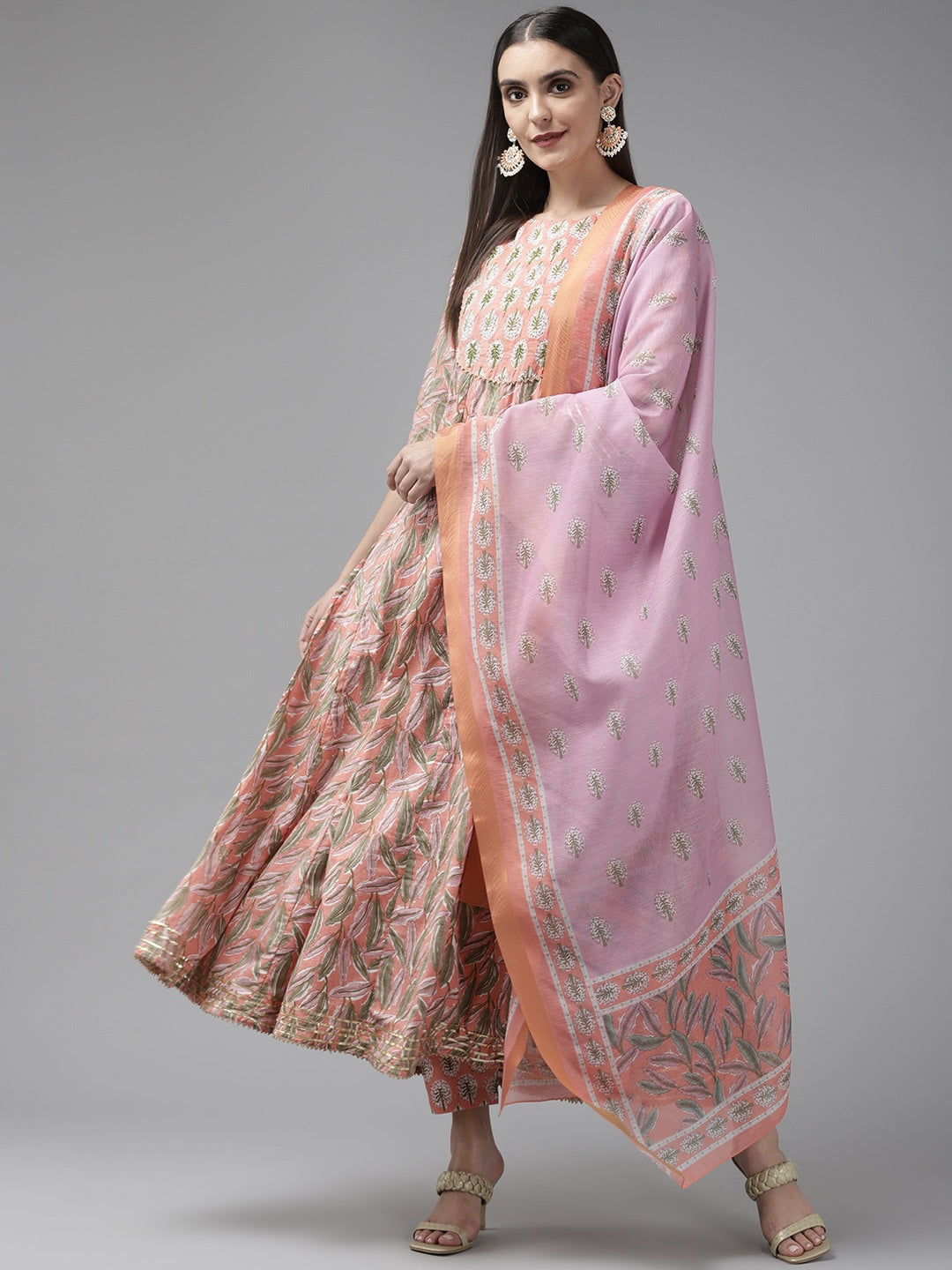 Peach-Printed-Kurta-Pure-Cotton-Set