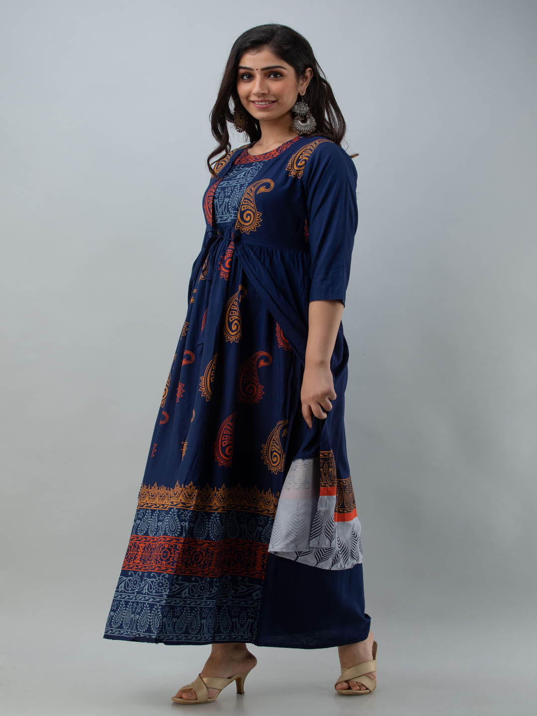 Blue Rayon Kurta With Shrug