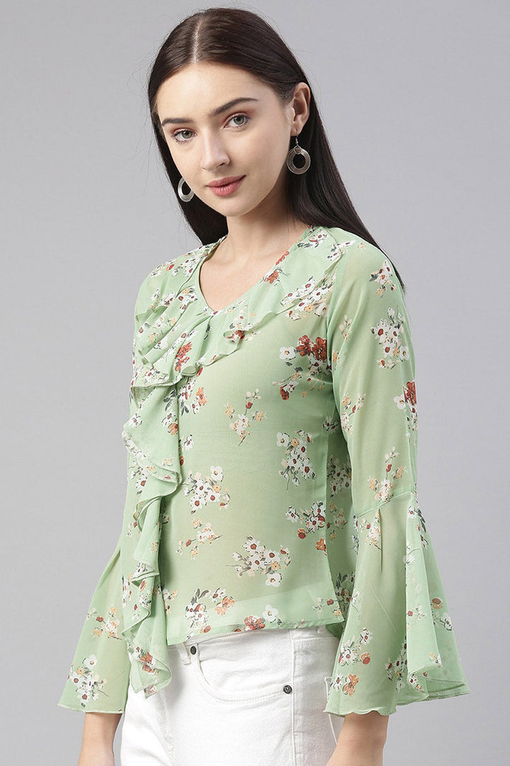 ZERESOUQ-Pale-Green-Georgette-Floral-Printed-Ruffle-Top