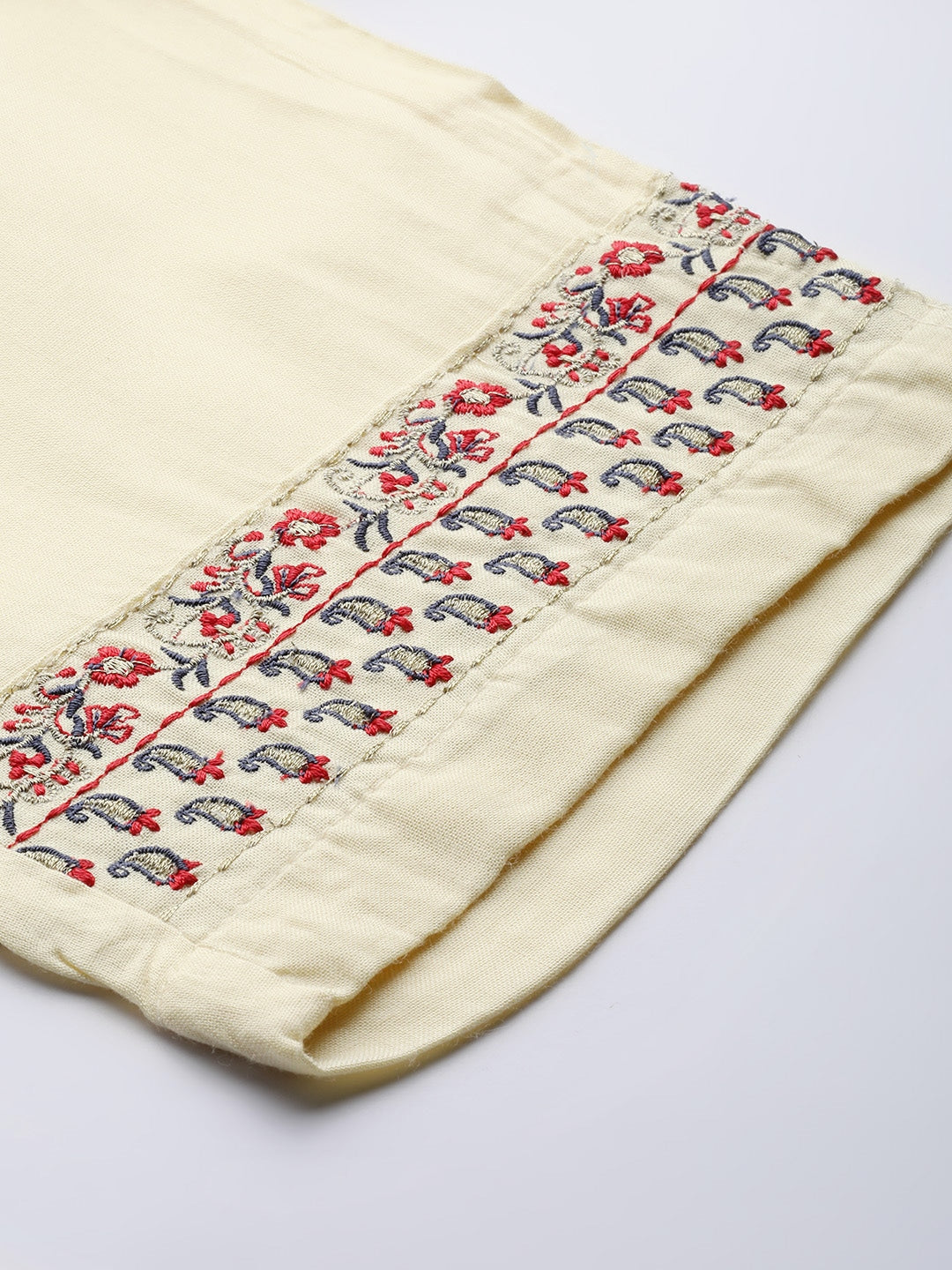 Cream & Red Embroidered Dupatta Set Yufta Store