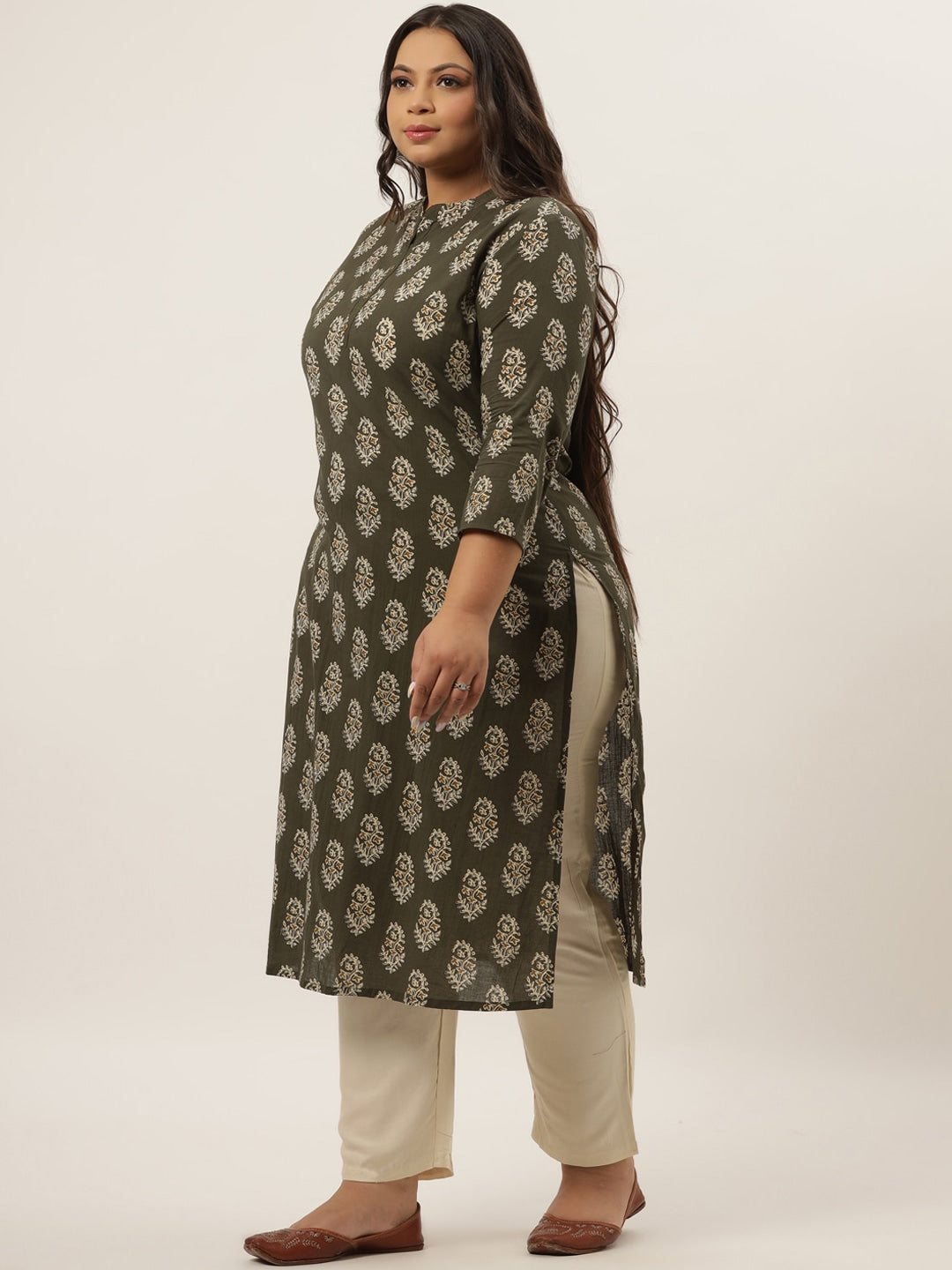 Olive Printed Kurta Set Yufta Store