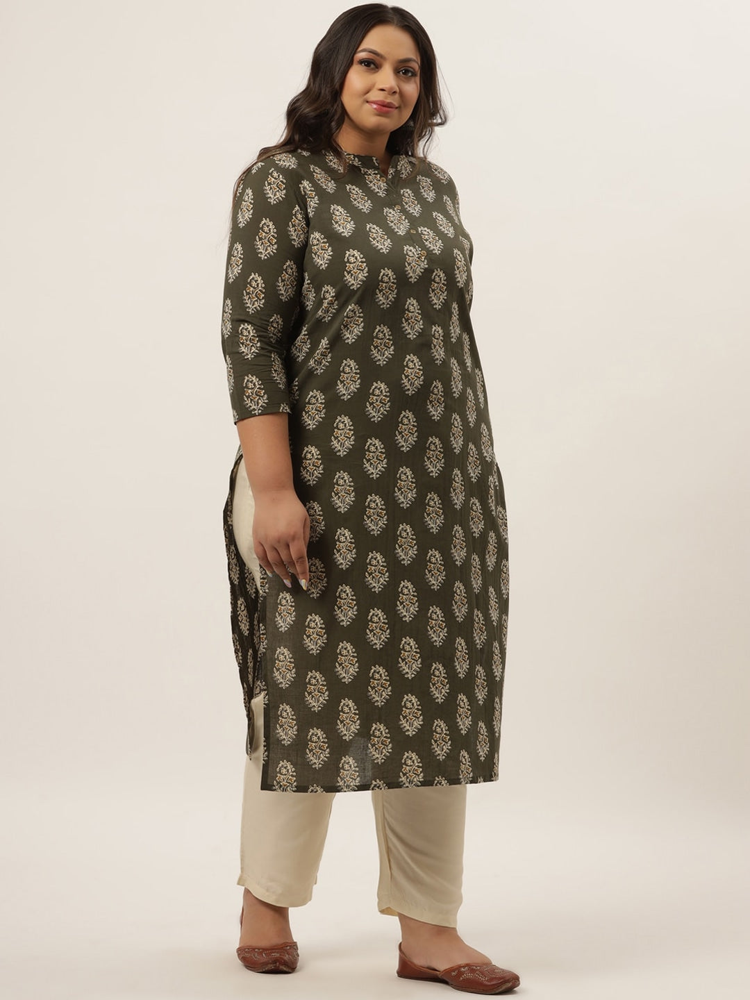 Olive Printed Kurta Set Yufta Store