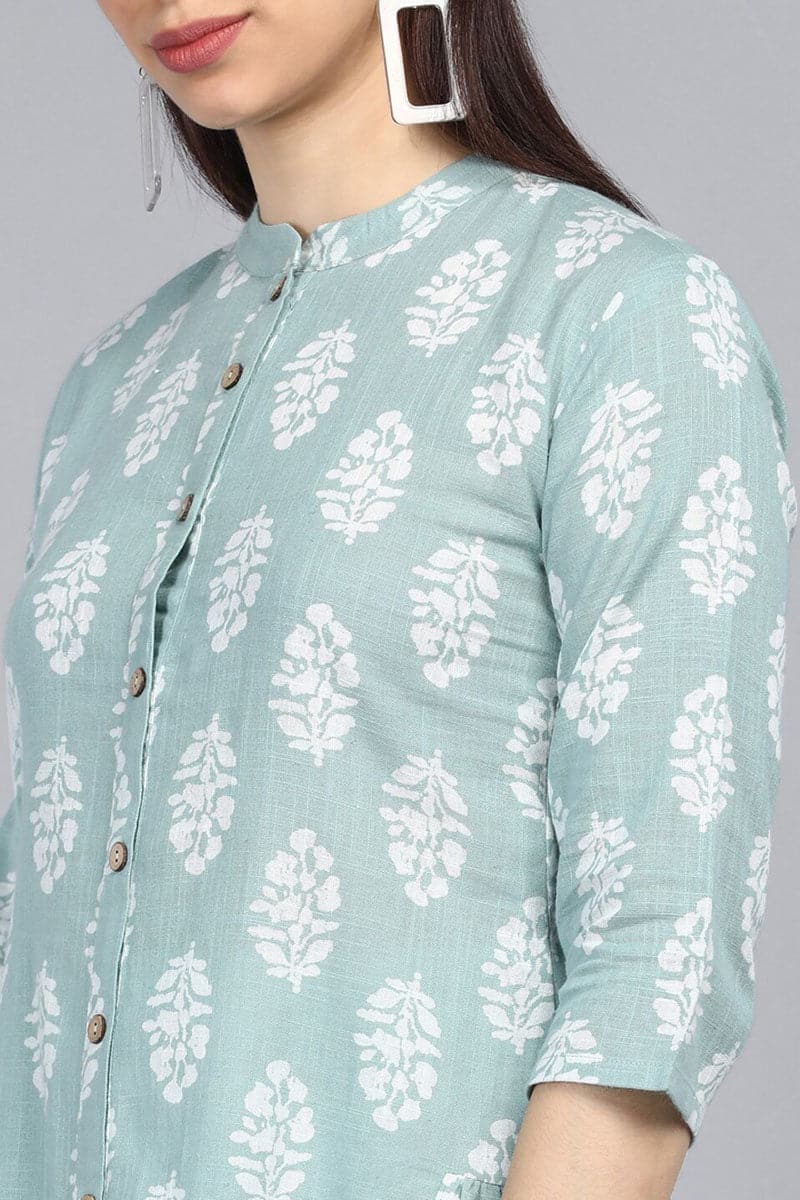ZERESOUQ-Pista-Green-Cotton-Ethnic-Motifs-Ajrakh-Printed-Tunic-Top