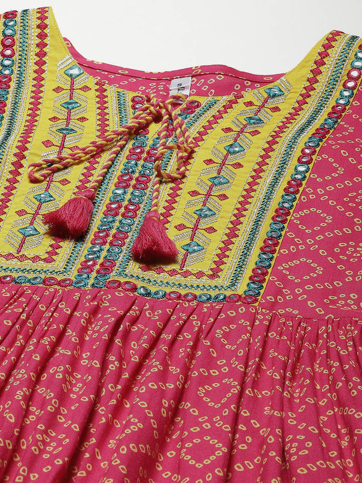 Pink & Yellow Ethnic Motifs Ethnic Dress