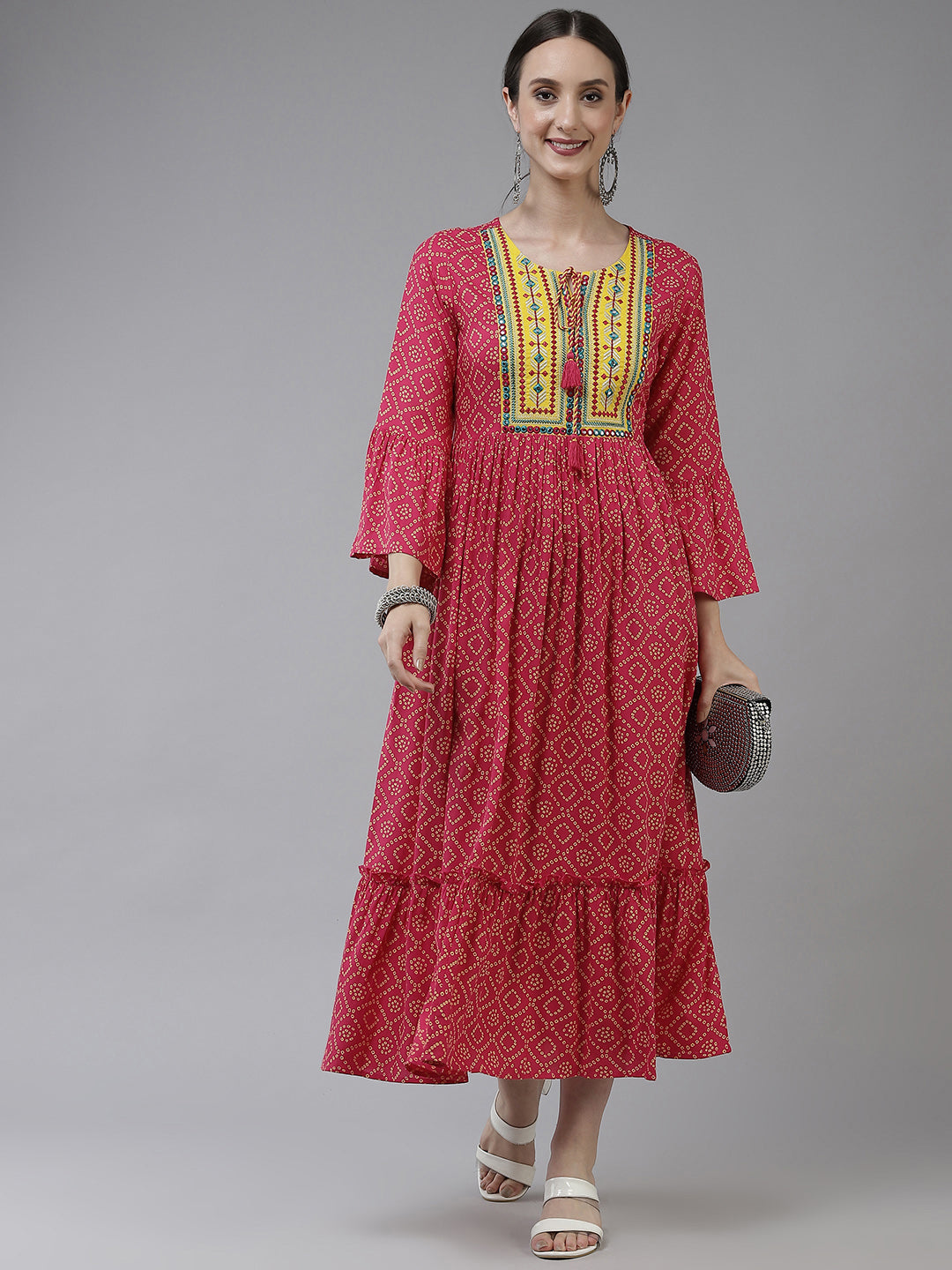 Pink & Yellow Ethnic Motifs Ethnic Dress