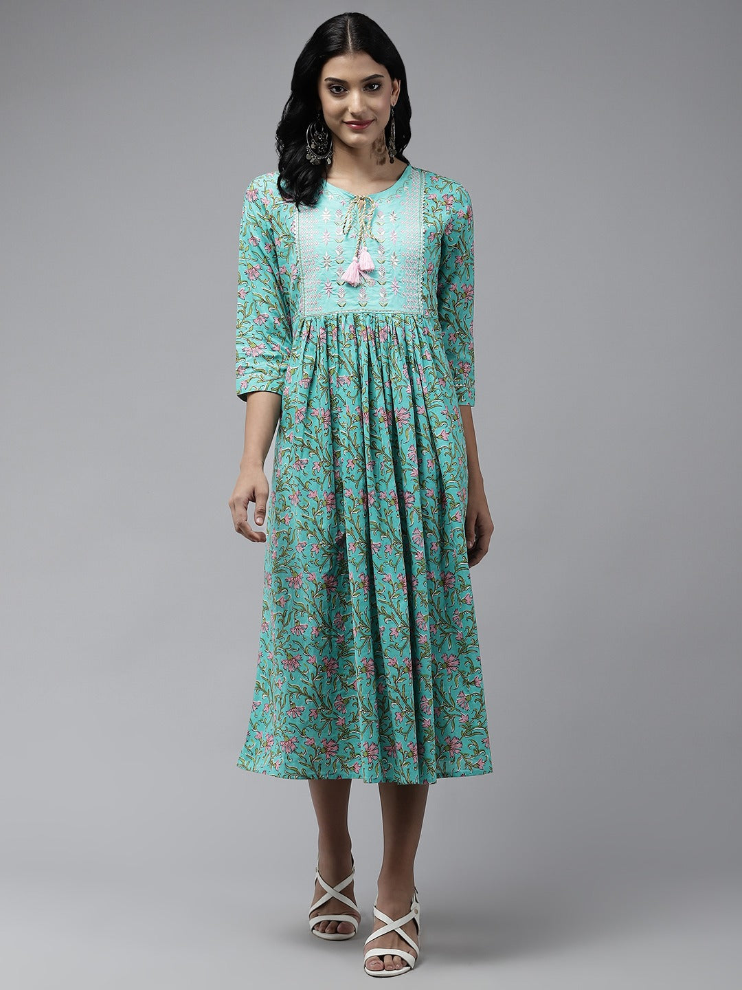 Sea-Green-Embroidered-Cotton-Midi-Dress