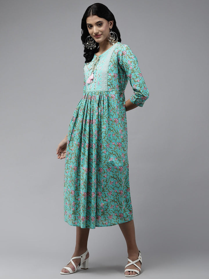 Sea-Green-Embroidered-Cotton-Midi-Dress