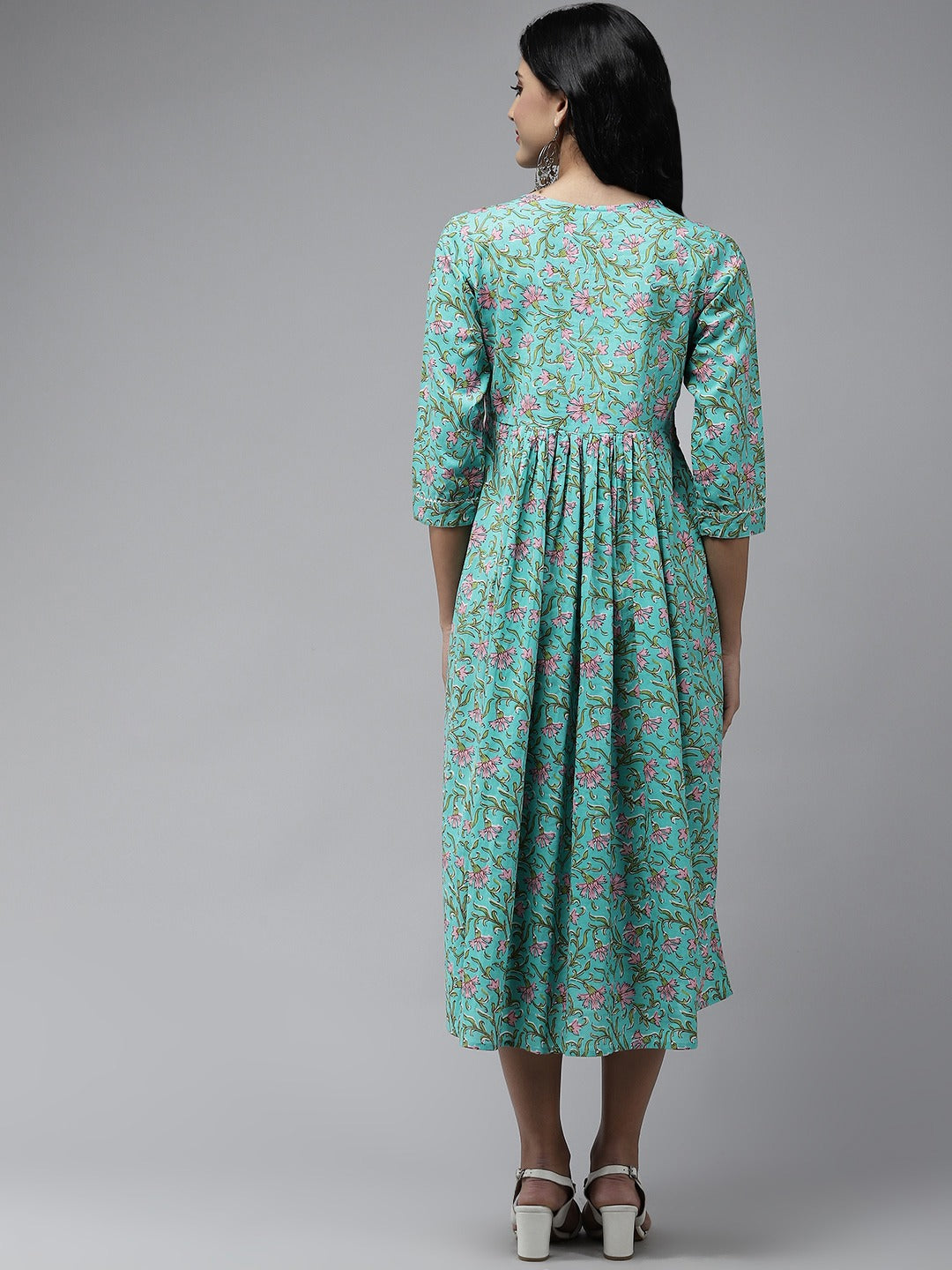 Sea-Green-Embroidered-Cotton-Midi-Dress