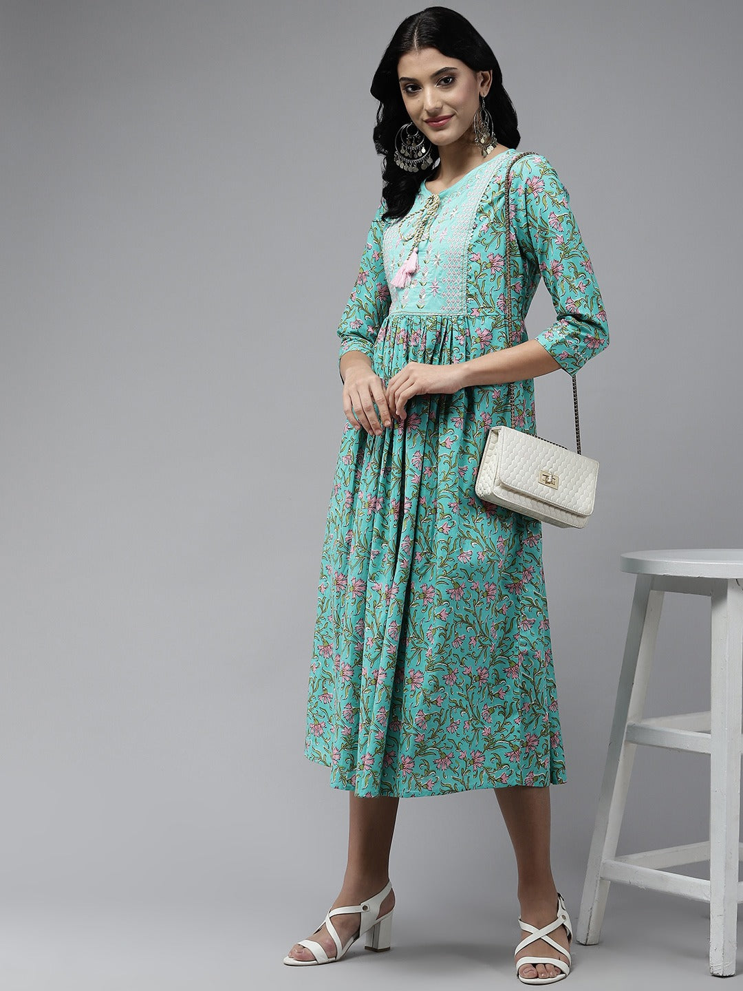 Sea-Green-Embroidered-Cotton-Midi-Dress