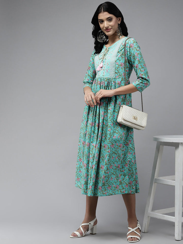 Sea-Green-Embroidered-Cotton-Midi-Dress