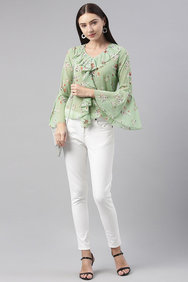 ZERESOUQ-Pale-Green-Georgette-Floral-Printed-Ruffle-Top