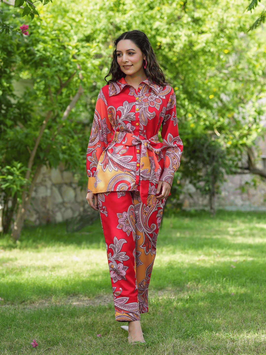 Red-And-Yellow-Printed-Satin-Shirt-With-Trousers-Co-Ords-1451CRDRD