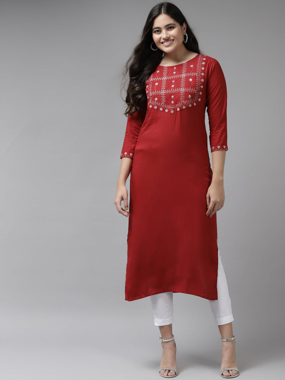 Red-Thread-Work-Viscose-Rayon-Kurta