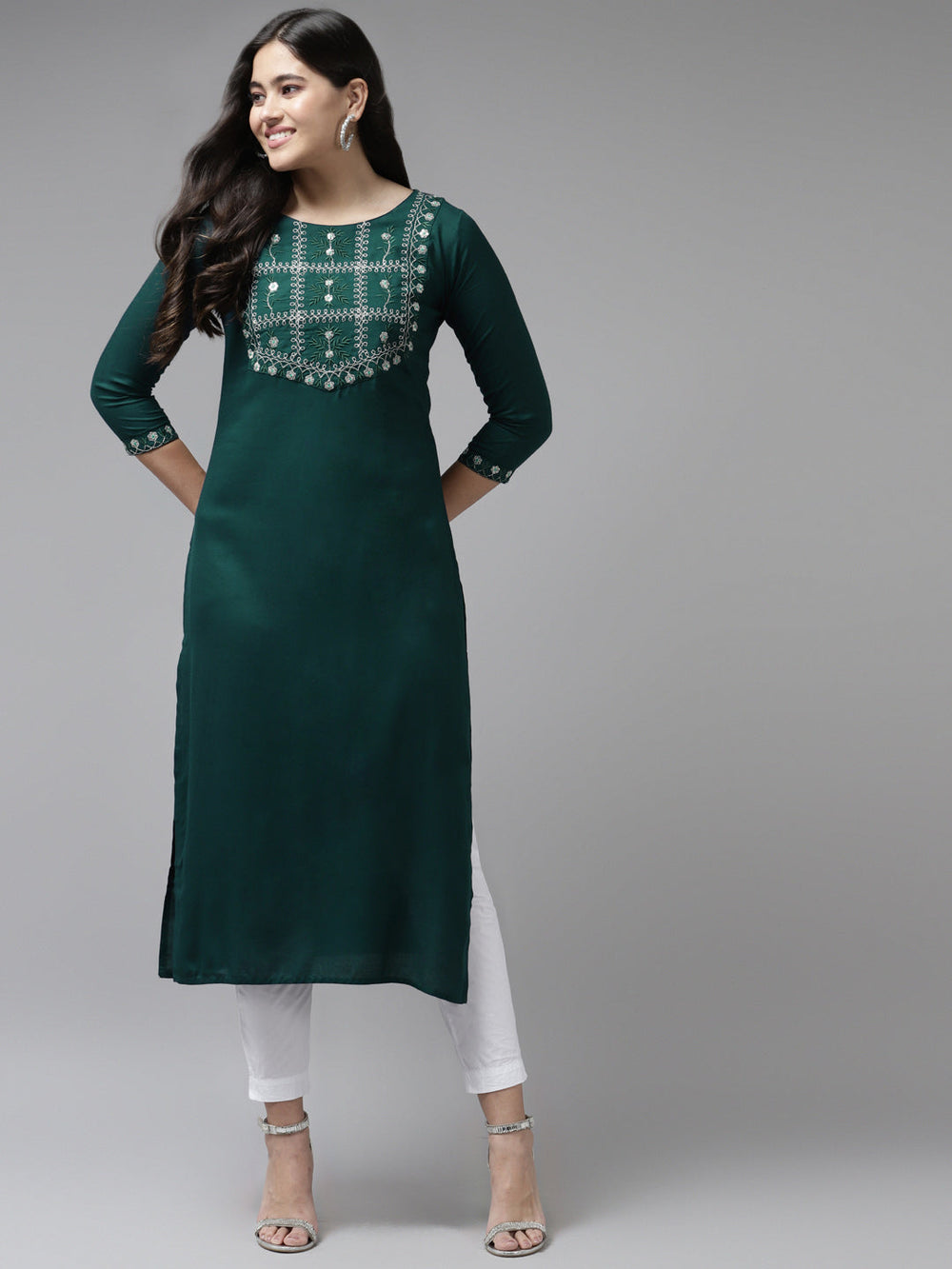 Green-Thread-Work-Viscose-Rayon-Kurta