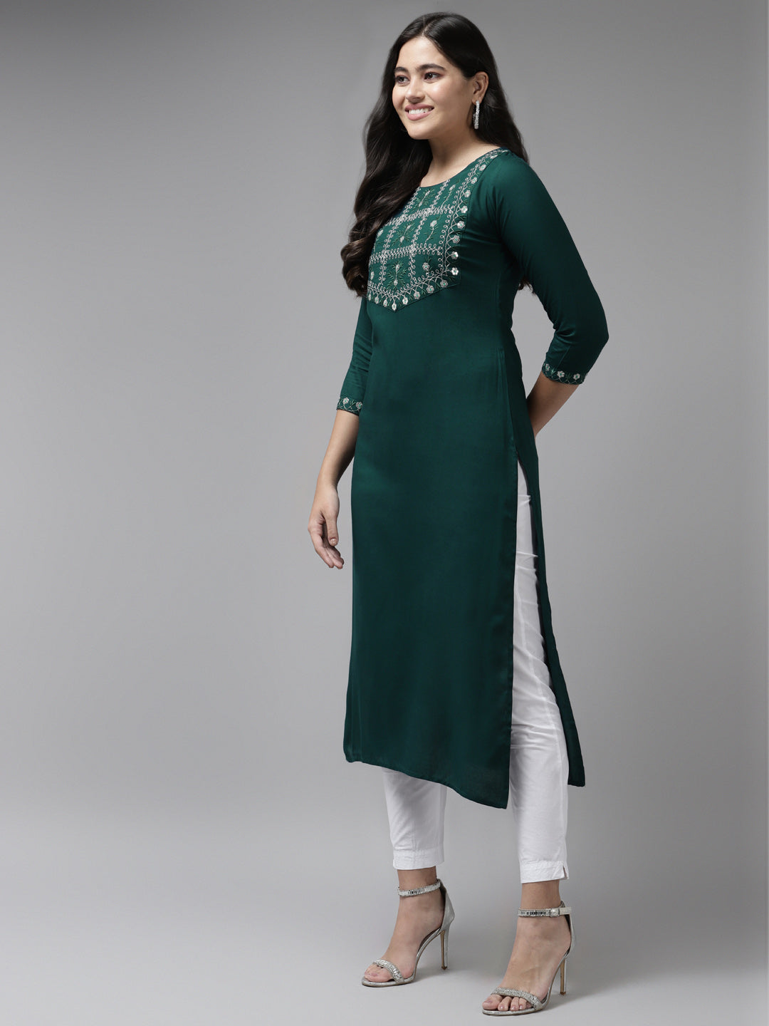 Green-Thread-Work-Viscose-Rayon-Kurta