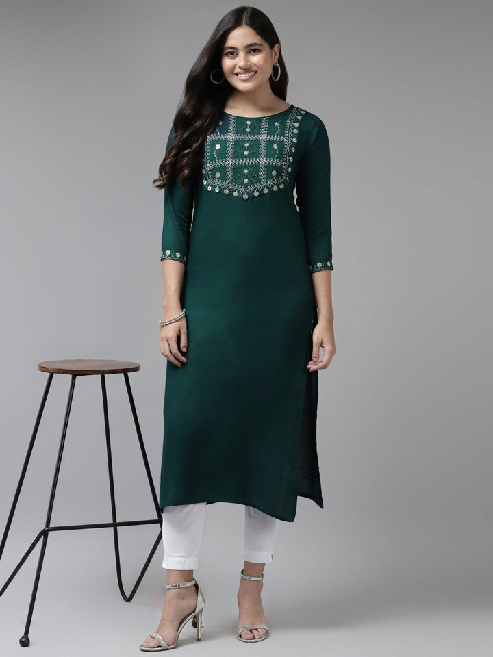 Green-Thread-Work-Viscose-Rayon-Kurta