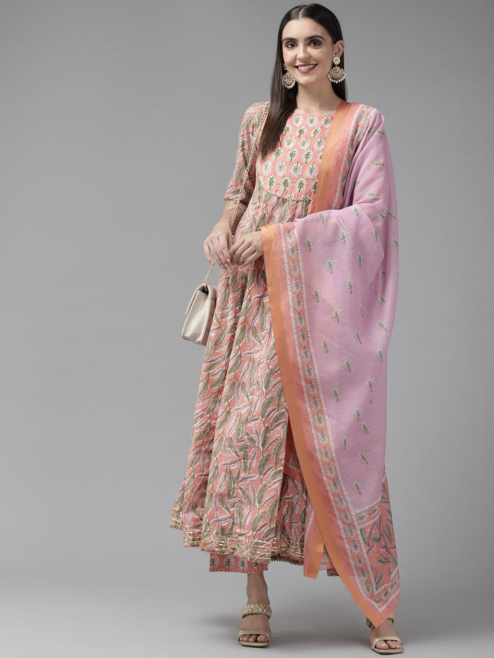 Peach-Printed-Kurta-Pure-Cotton-Set