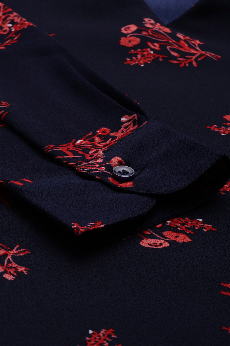 ZERESOUQ-Dark-Blue-&-Pink-Georgette-Floral-Printed-Top