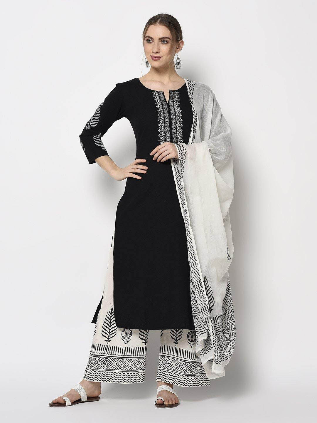 Black Embroidered Kurta Palazzo & Dupatta