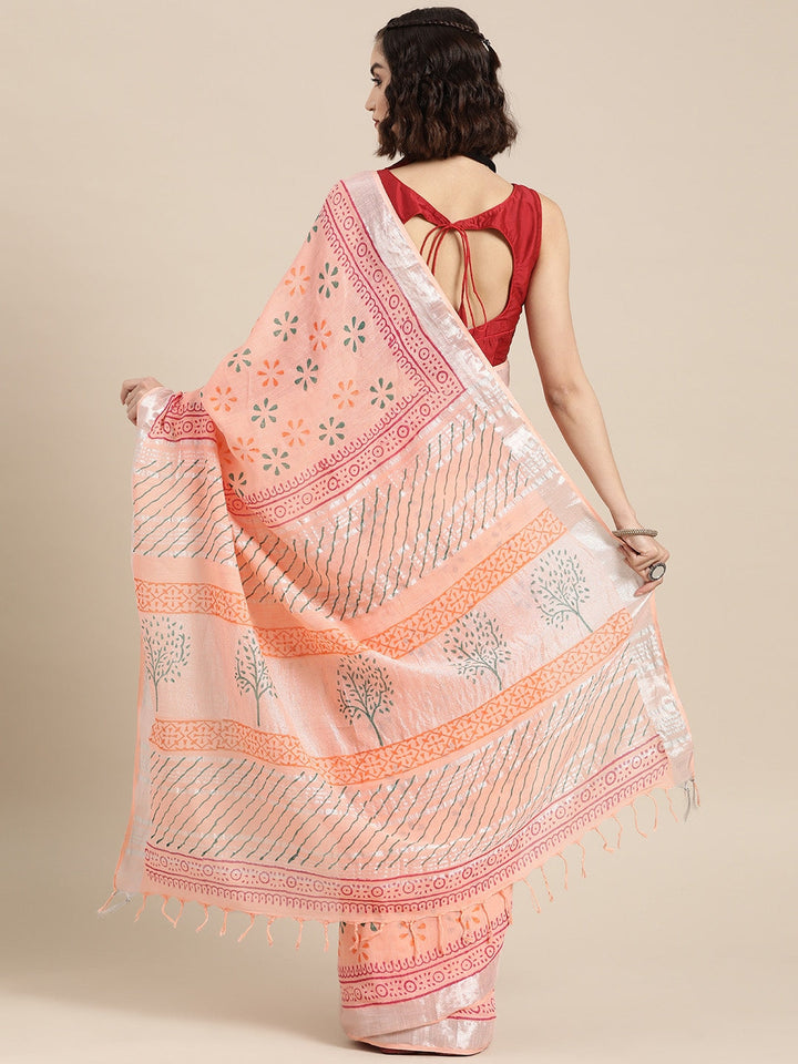 Peach Ethnic Motifs Zari Saree Yufta Store