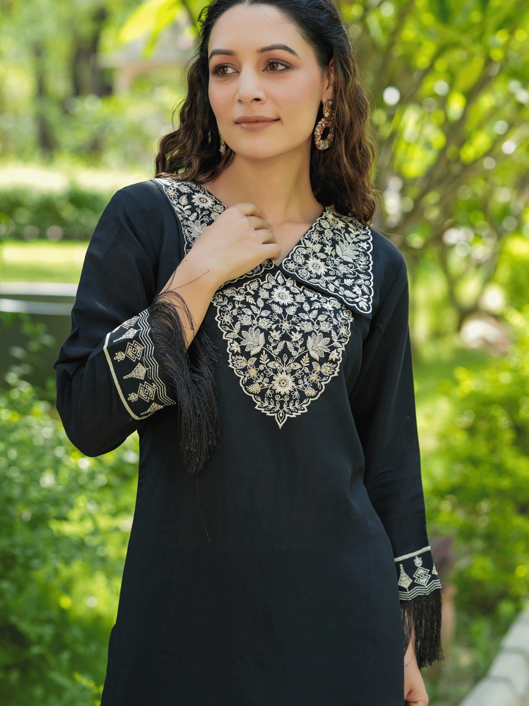 Black Embroidered Shirt & Trouser Co Ords