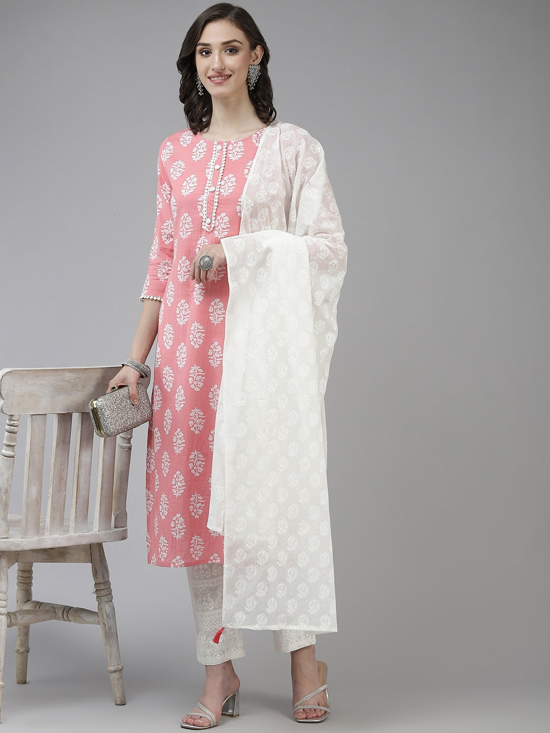 Pink Ethnic Motifs Printed Dupatta Set