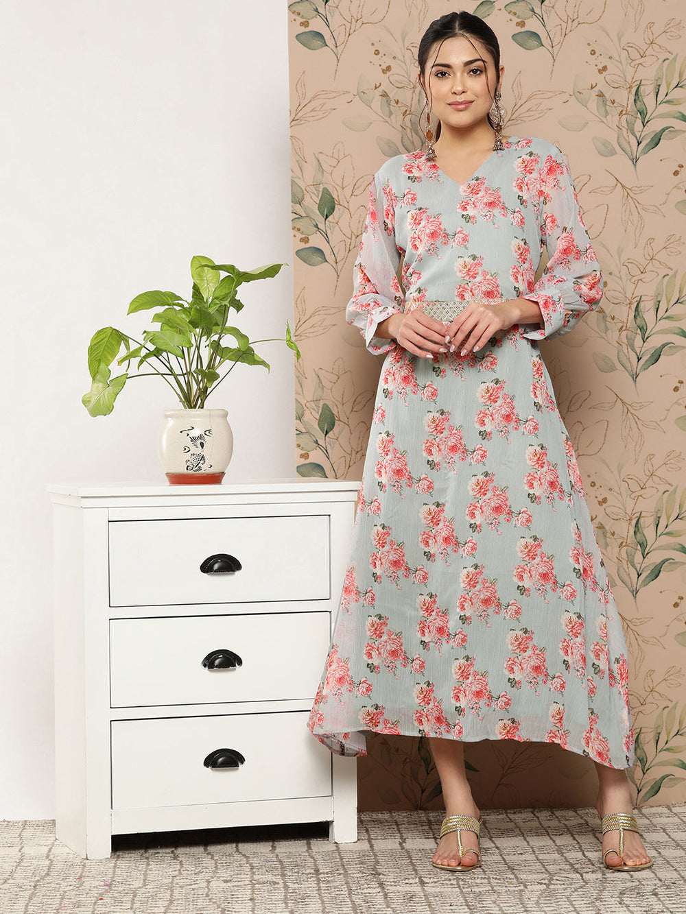 Floral-Chiffon-A-Line-Midi-Dress-8514DRSGY