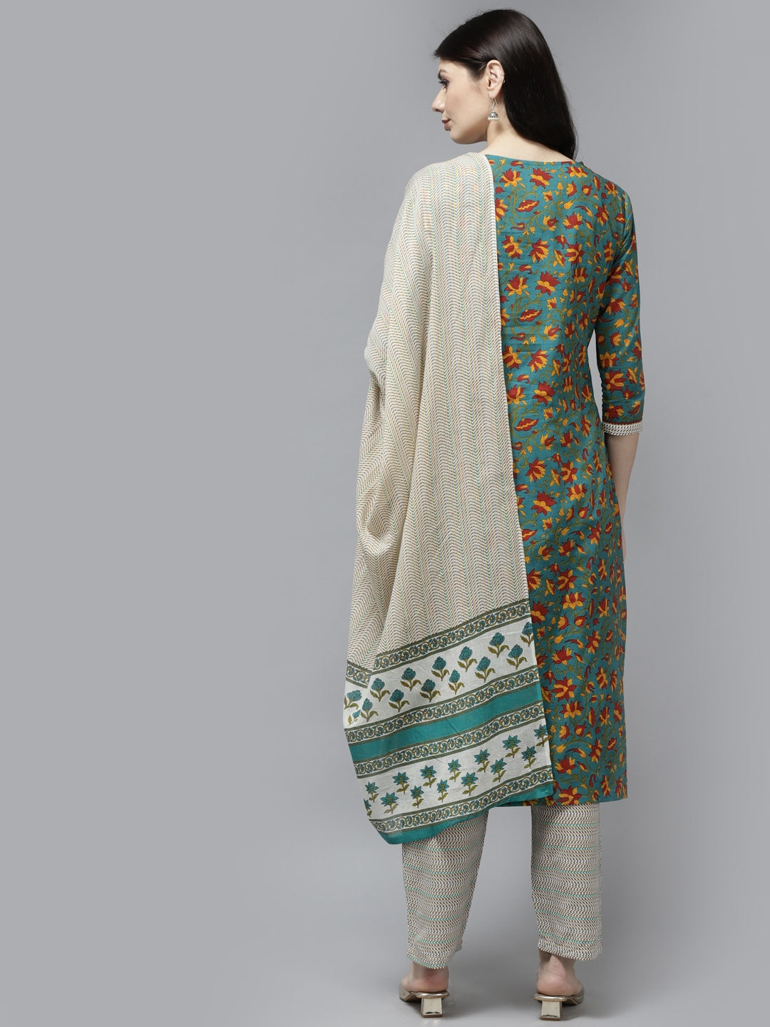 Green-Printed-Cotton-Kurta-Set