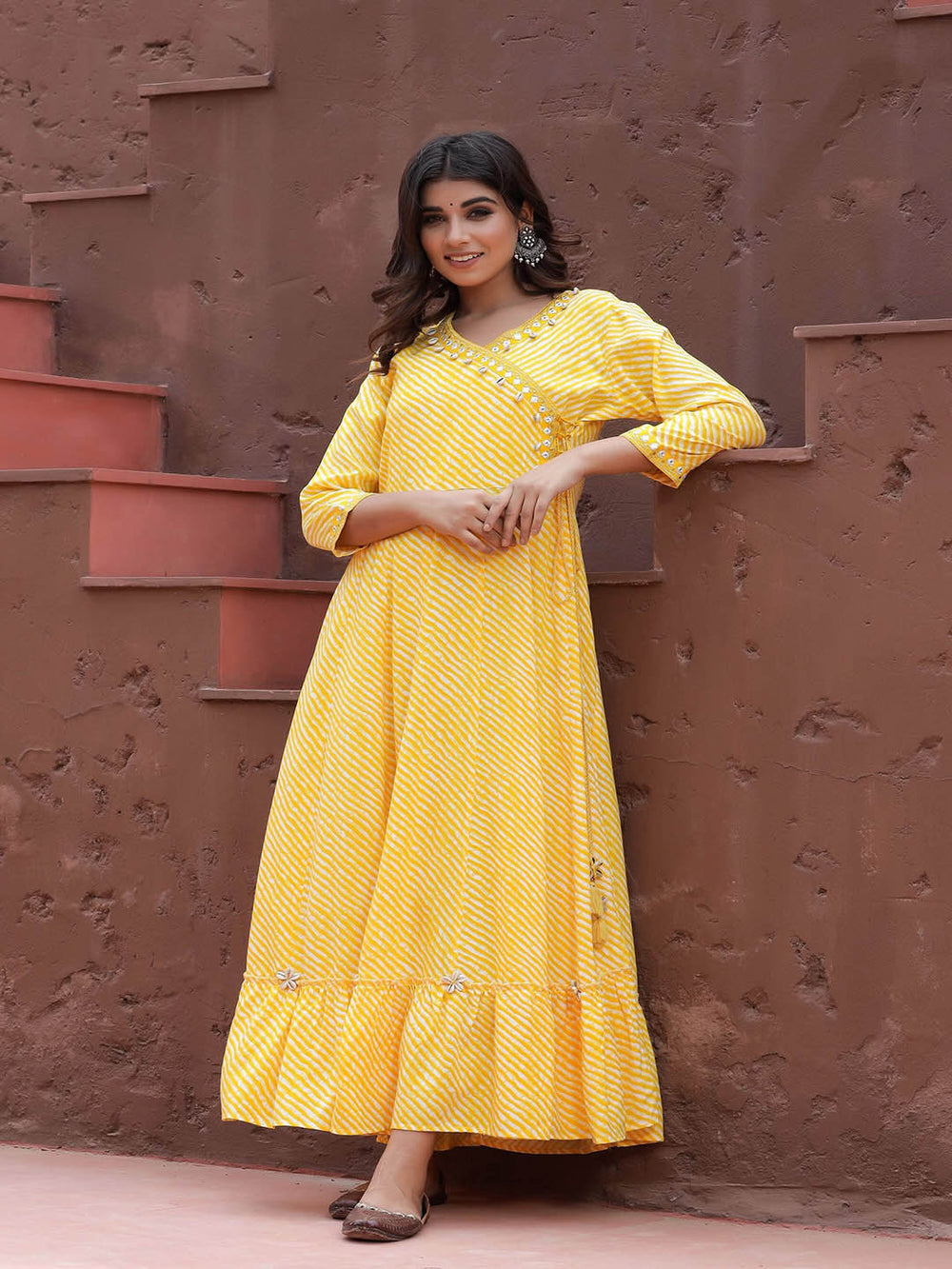 Yellow Lehariya Printed Dress
