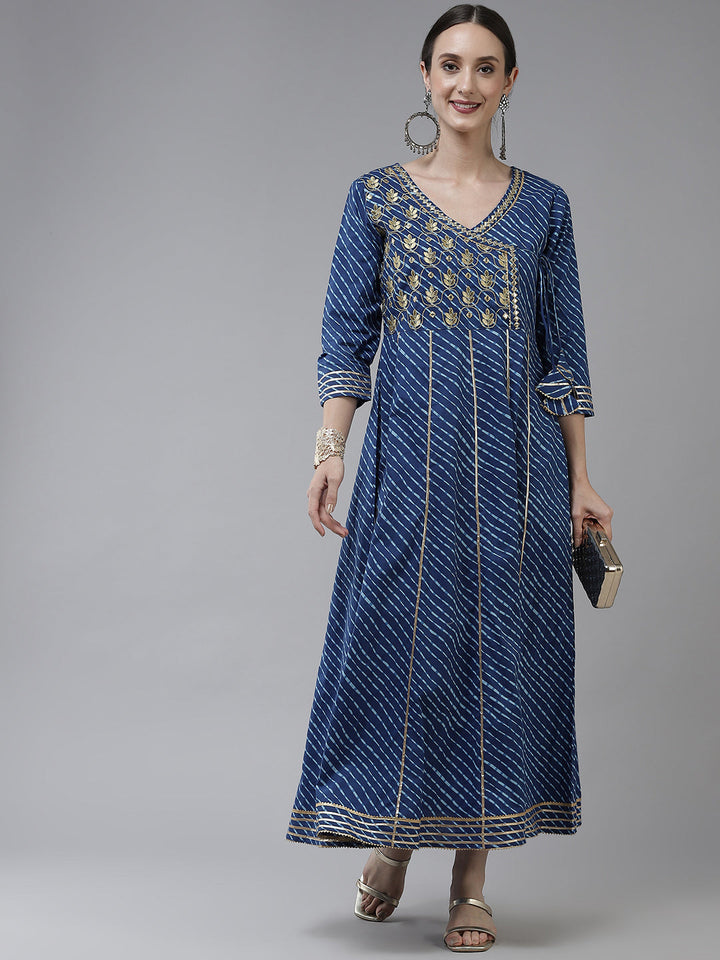 Blue Ethnic Motifs Maxi Dress