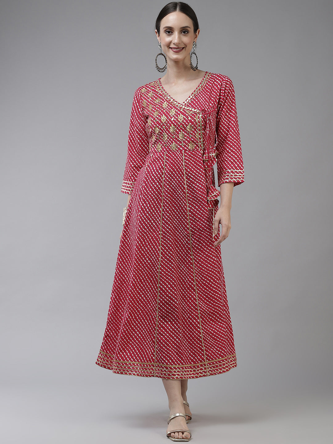 Pink Ethnic Motifs Maxi Dress
