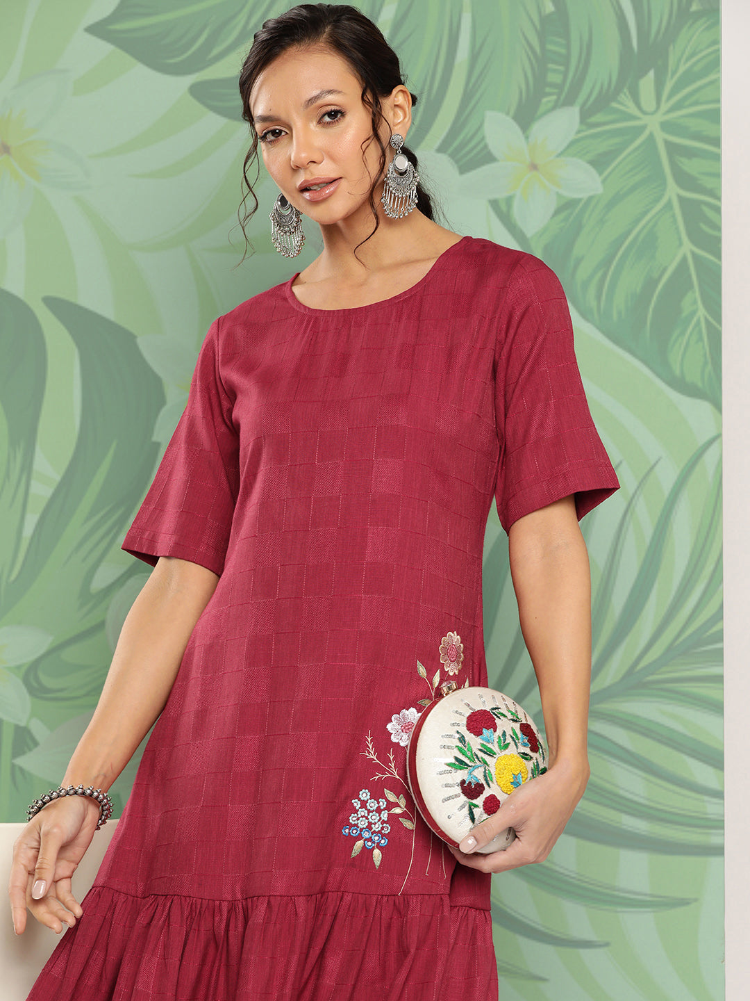 Maroon-Floral-Ethnic-Dress-9852DRSMR