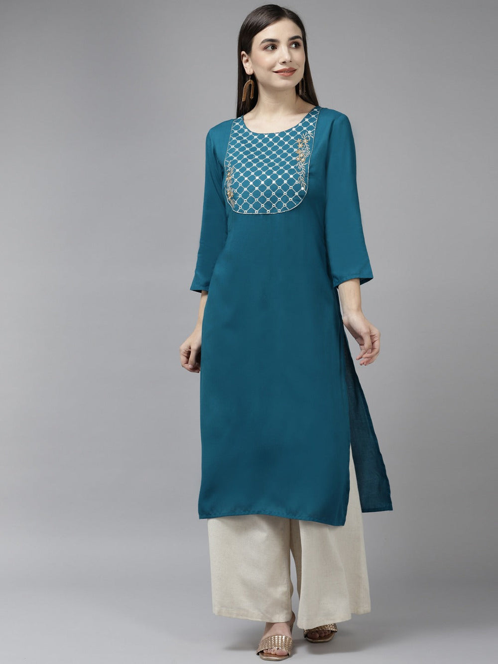 Teal-Mirror-Work-Viscose-Rayon-Kurta