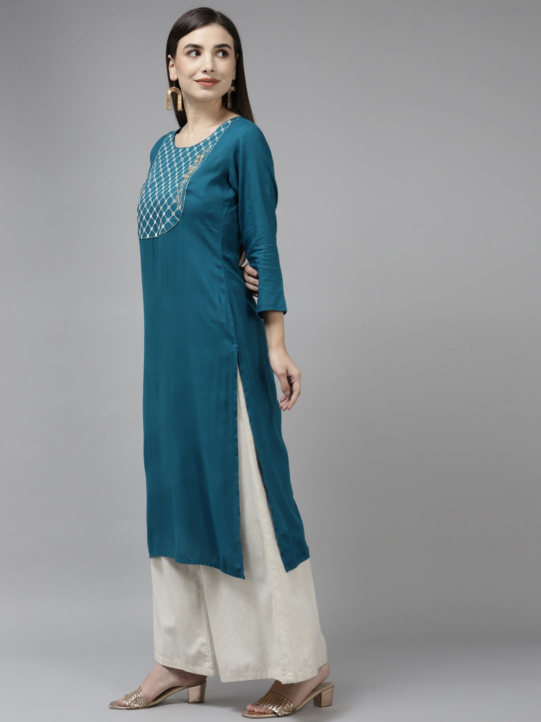 Teal-Mirror-Work-Viscose-Rayon-Kurta