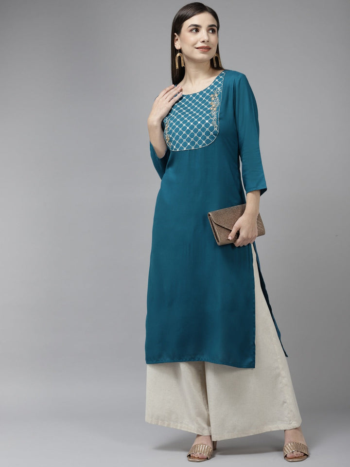 Teal-Mirror-Work-Viscose-Rayon-Kurta