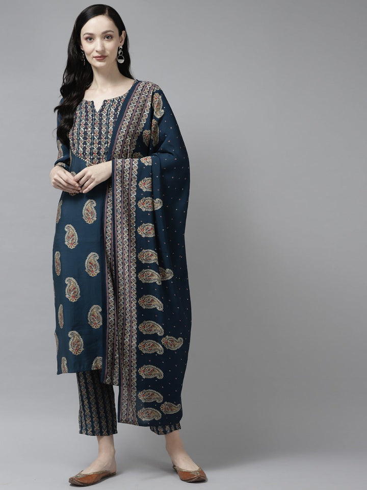 Blue-Thread-Zari-Cotton-Kurta-Set