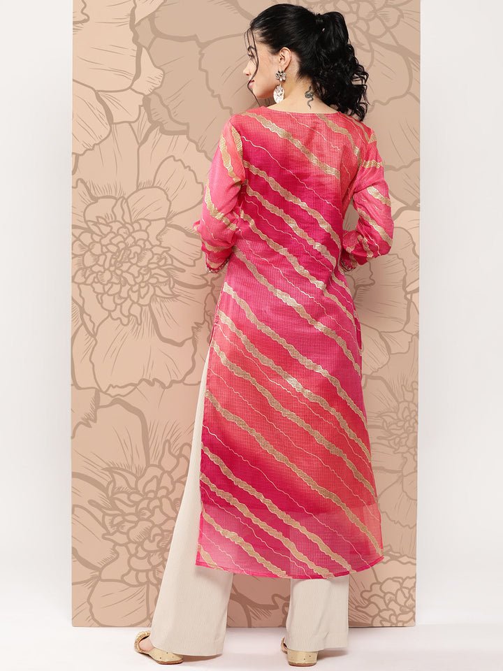 Hot-Pink-Women-Leheriya-Cotton-Lining-Striped-Kurta-9961KURHP