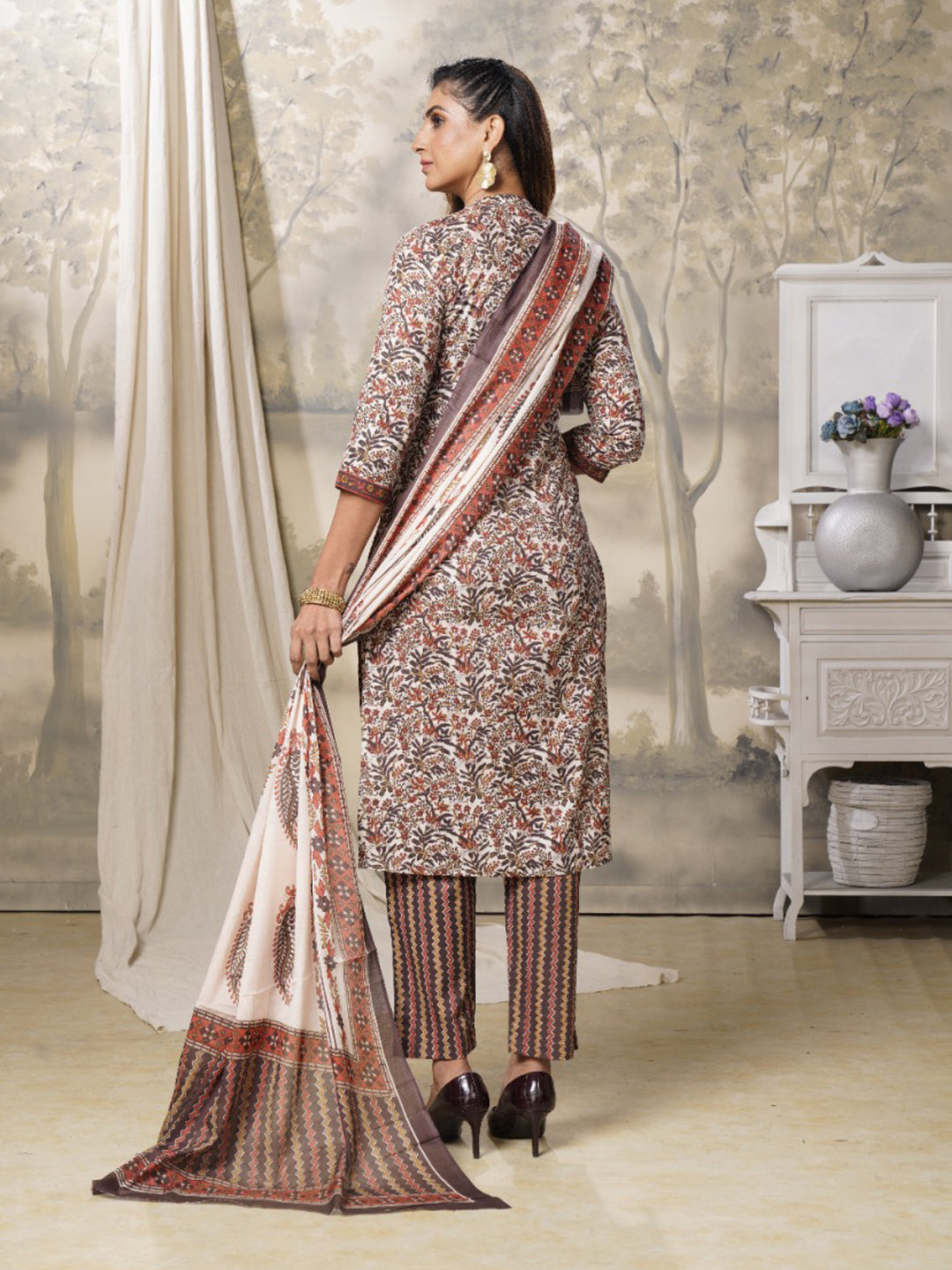 Brown-Printed-Pure-Cotton-Kurta-Set