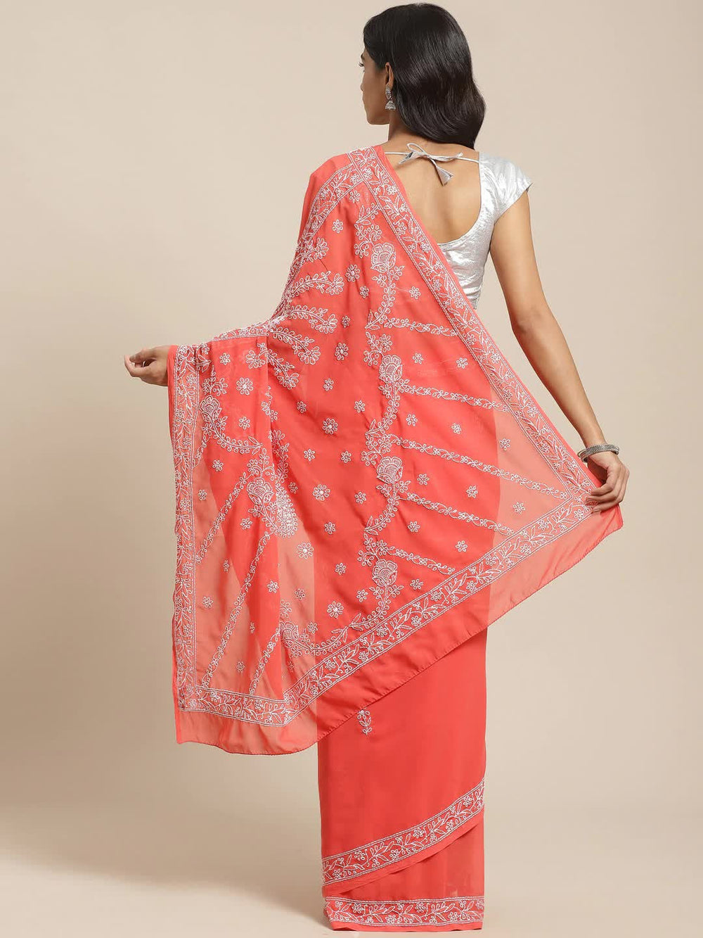 Pink-Faux-Lucknow-Chikan-Saree-With-Blouse