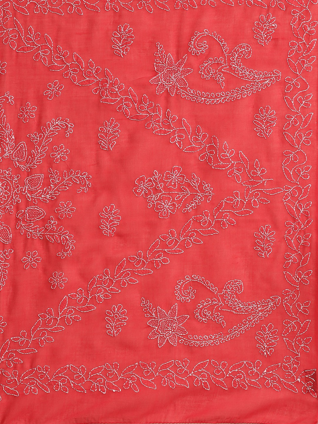 Red-Cotton-Lucknow-Chikan-Saree-With-Blouse